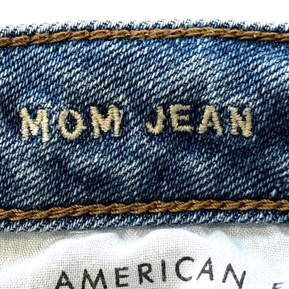 American Eagle Mom Jeans sz 4 Stretch Whiskered Embroidered Blue - Picture 10 of 12